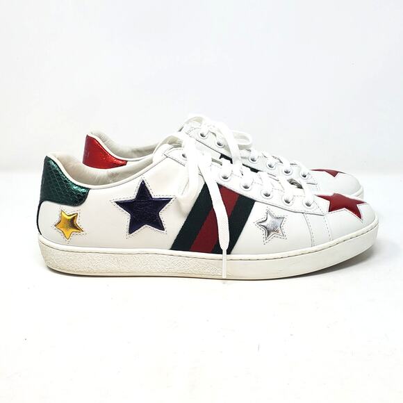 Gucci Ace Metallic Star Sneakers Shoes White Leather 454562 Size 37.5 / US 7.5 - Picture 4 of 10
